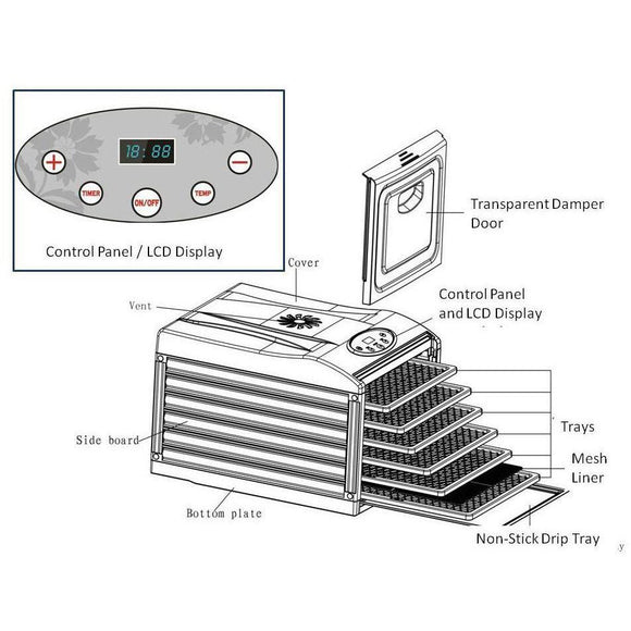 Samson Silent SB-106B Digital Dehydrator, 6-Trays-Extreme Wellness Supply