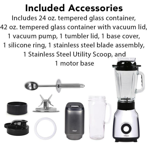 Tribest PBG-5001-A Glass Vacuum Blender, Personal Single-Serving Size-Extreme Wellness Supply
