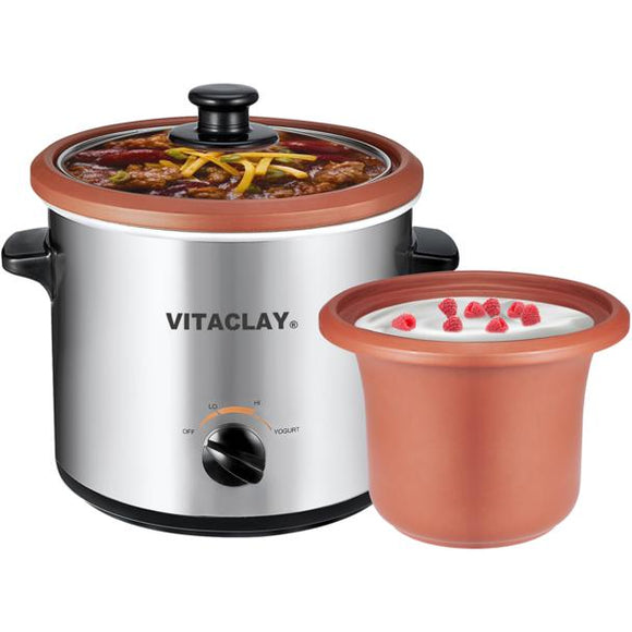 VitaClay VS7600-2C Organic 3-in-1 Slow Cooker and Yogurt Maker, 2-Qt-Extreme Wellness Supply